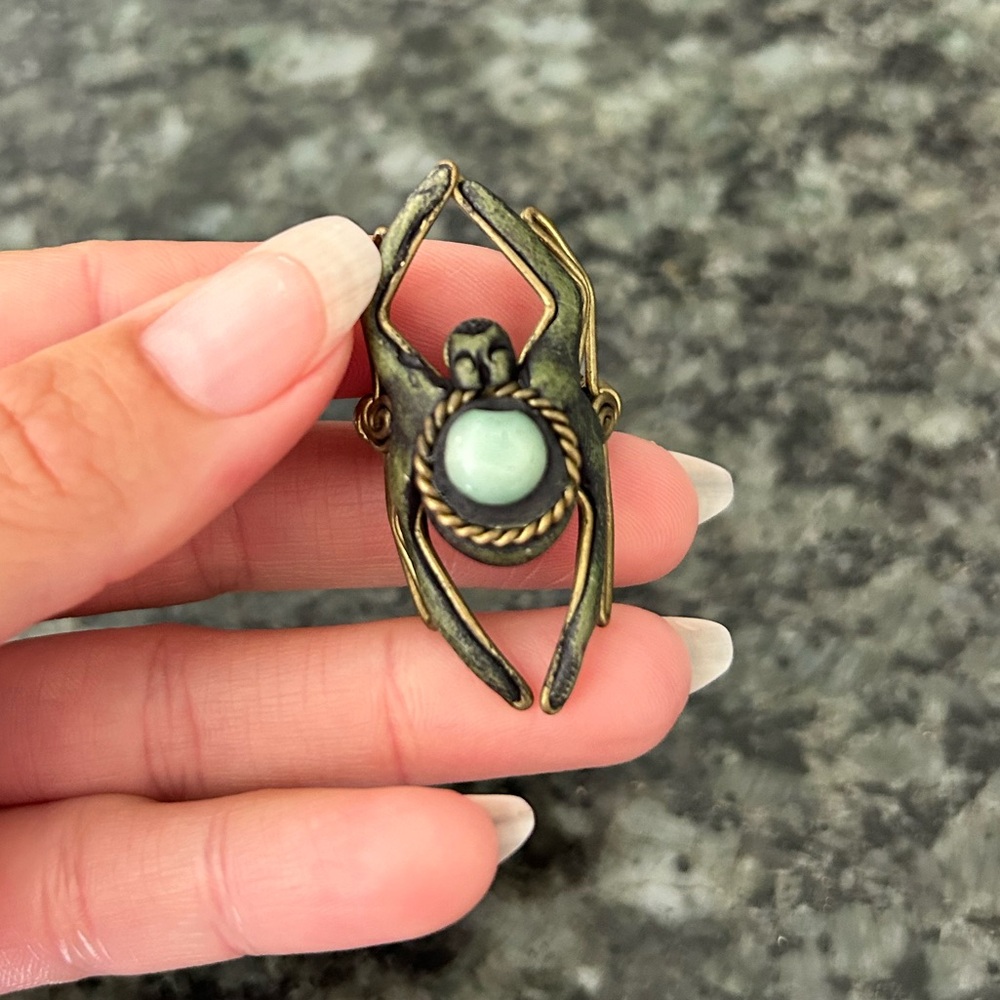 Bronze Artisan Crafted Spider Ring with Green Stone